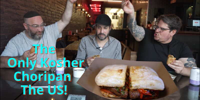 Tripping Kosher team sitting at Carbon Charcoal Grill & Bar in Crown Heights, Brooklyn, NY
